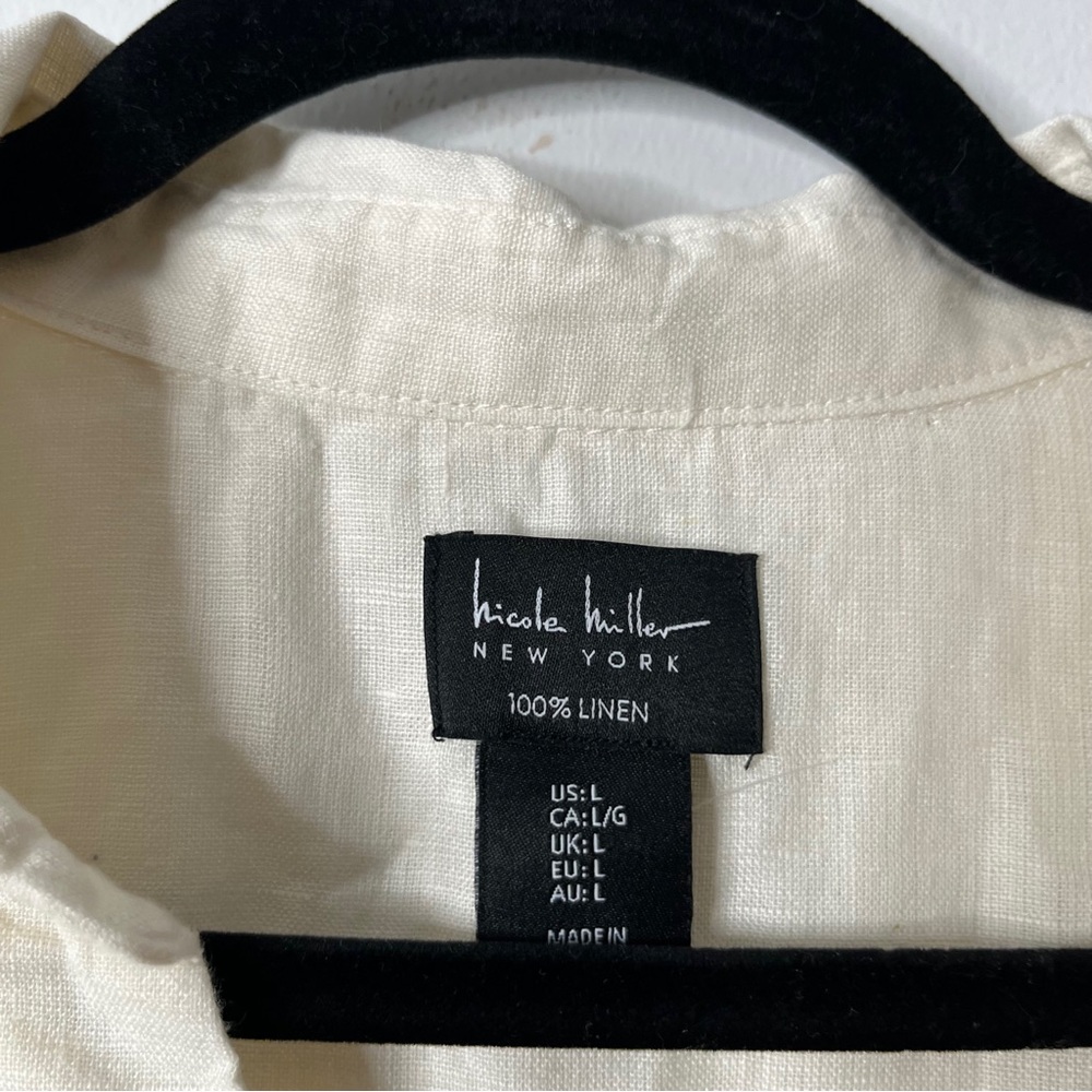 Nicole Miller 100% Linen Cream Popover Blouse Top Women's L Boxy Casual - Picture 6 of 7